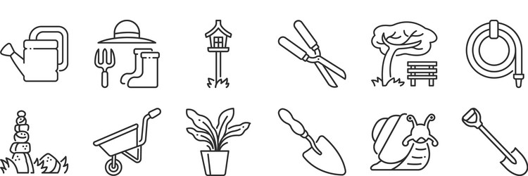 set 12 thin outline icons such as digging vector image