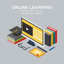 isometric linear of e-learning vector image