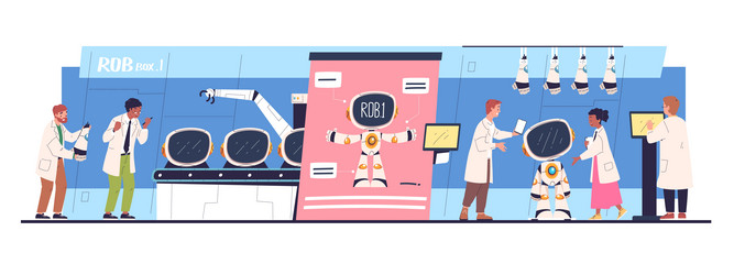 making robot lab engineers build robots vector image