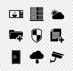 set microwave oven server data web hosting sun vector image