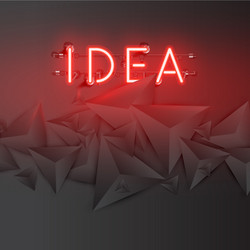 Neon word with abstract dark 3d triangles vector