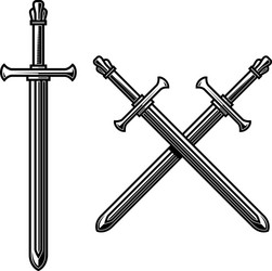 Crossed knight swords in engraving style design vector