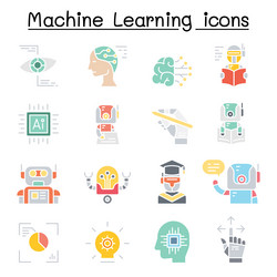 machine learning icon set in flat color style vector image