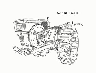 Plows machine - walking tractor hand draw sketch vector