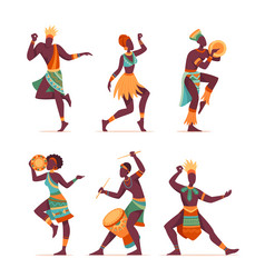 set of african people dancing ritual dance vector