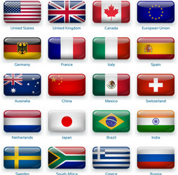 set twenty flags in button style popular vector