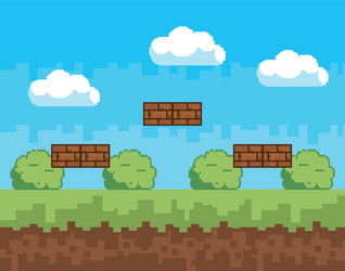 arcade game world and pixel scene design vector image