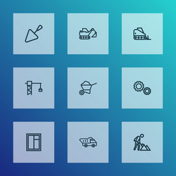 architecture icons line style set with glass frame vector image