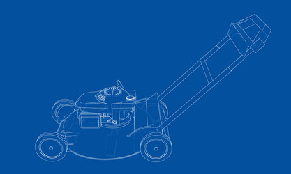 Outline lawn mower wire-frame style vector