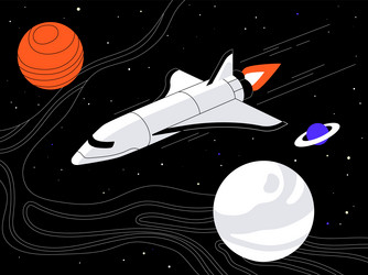 spaceship flying between stars planets in outer vector image