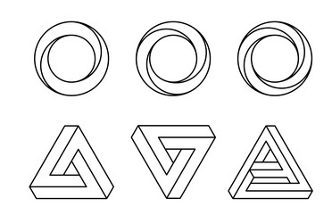 impossible geometric elements set unreal shapes vector image