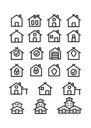 set linear house icons empty outline isolated vector image