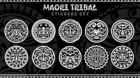 maori tribal ornament round tattoo stickers pack Vector Image