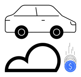 car with cloud and coin stack representing digital vector image