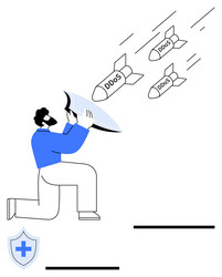 man defending against incoming ddos attacks using vector image