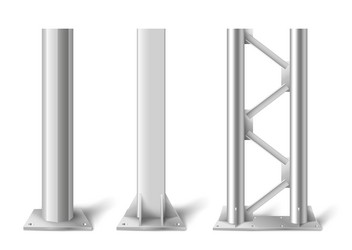 Metal pole pillar steel pipe bolted on flat base Vector Image