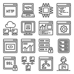 web and network hosting icons set vector