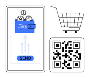 digital payment concept with mobile wallet qr code vector image