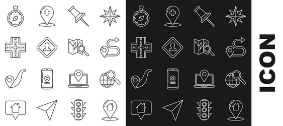 set line map pointer with house magnifying glass vector image