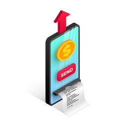 Online money sending via smartphone 3d concept vector