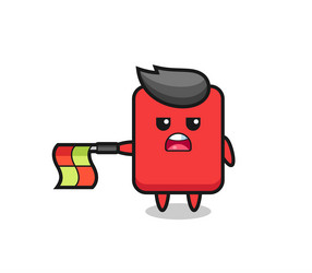 red card character as line judge hold the flag vector image