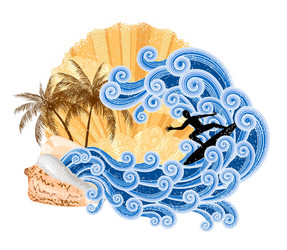 Big wave surfing Royalty Free Vector Image - VectorStock