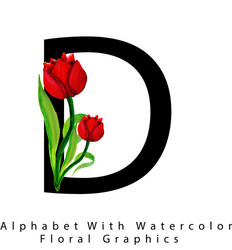 Letter d watercolor floral background Royalty Free Vector