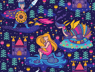 Princess seamless pattern for textile with castle Vector Image