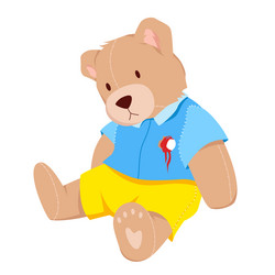 teddy bear in yellow and blue clothes colors vector