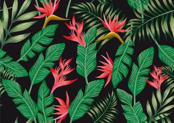 Tropical Paradise Flowers & Leaves Vector Image