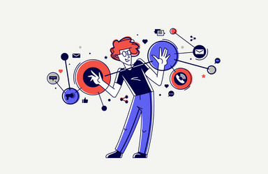 creative worker doing some job and creating vector image