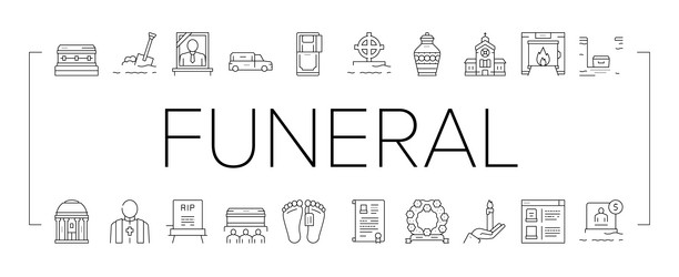 Funeral burial service collection icons set vector