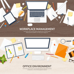 workplace with table and computer vector image