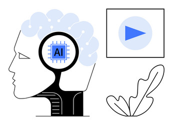 human head with ai circuit and play button vector image