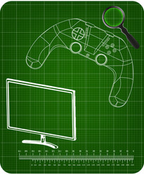 3d model of joystick and monitor on a green vector image