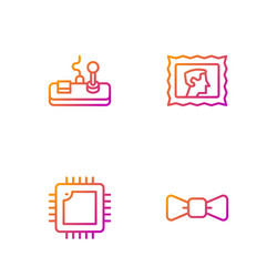 set line bow tie processor with cpu gamepad vector image