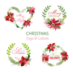 Christmas Poinsettia Festive Tags & Banners Vector Image