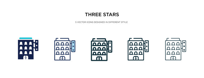 Three stars icon in different style two colored vector