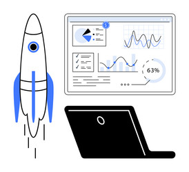 data-driven startup growth with rocket launch vector image