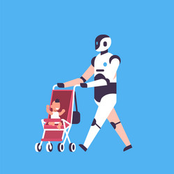 modern robot babysitter walking stroller helper vector