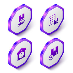 set isometric delivery hand with box verification vector image
