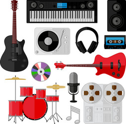 set of music and sound objects isolated on white vector image