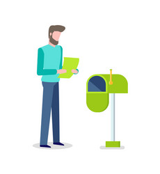 man with letter in hands mailbox for messages vector image