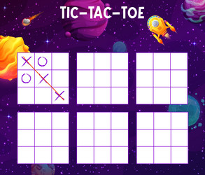 tic tac toe game space landscape with spaceship vector