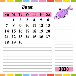 calendar for 2020 with a cute character fun vector image