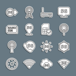 set line 5g network antenna router and wi-fi vector image