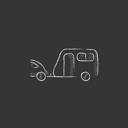 Car with caravan drawn in chalk icon vector