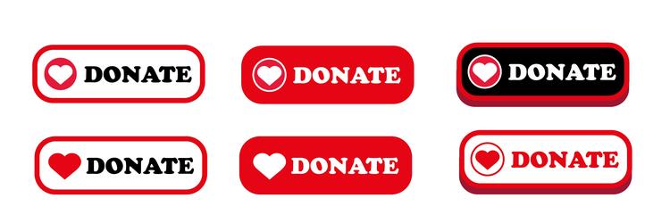 Donate web button red with heart vector