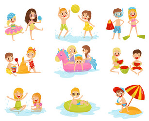 flat set of little children in different vector image