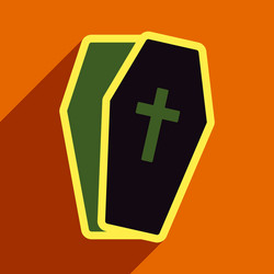 Flat with shadow icon open coffin on a colored vector